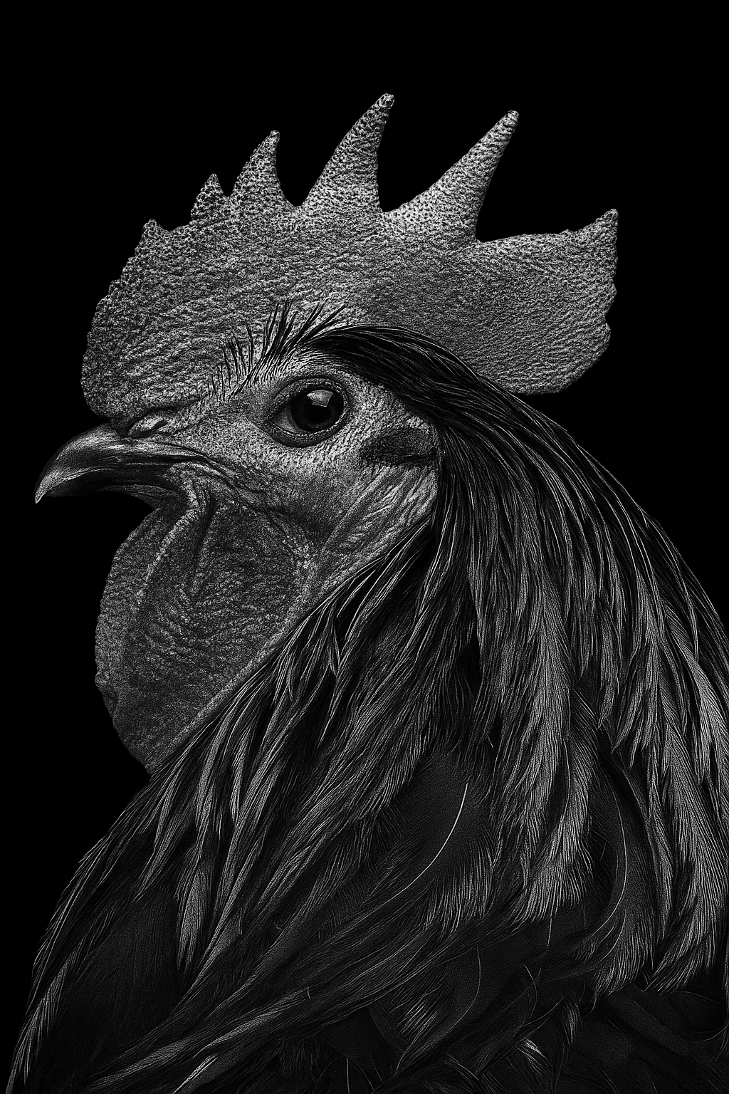 Artistic black and white portrait of Australorp rooster