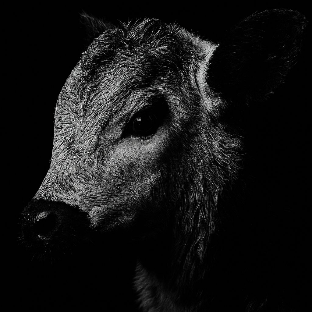 Artistic black and white portrait of Speckle Park cattle